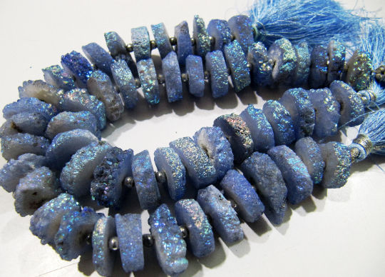 Tanzanite Color Solar Quartz Beads 10 to 13mm beads Strand 8 inches long