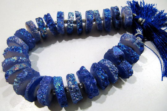 Dark Tanzanite Color Solar Quartz 14 to 18mm Beads Strand 8 inch Long