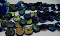 Blue Solar Quartz AB Coated Druzy Coin 20 to 25mm Strands 8 to 9 inches Long