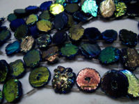 Blue Solar Quartz AB Coated Druzy Coin 20 to 25mm Strands 8 to 9 inches Long