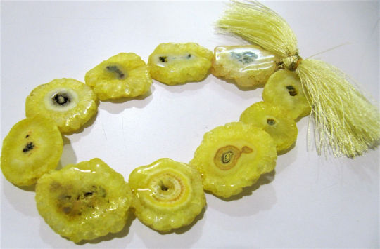 Natural Lemon Color Solar Quartz Druzy 20 to 30mm Strand 10 inches long