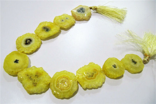 Natural Lemon Color Solar Quartz Druzy 20 to 30mm Strand 10 inches long