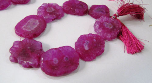 Hot Pink Solar Quartz Druzy  Rondelle Shape 25 to 40mm Beads Strand 10''long