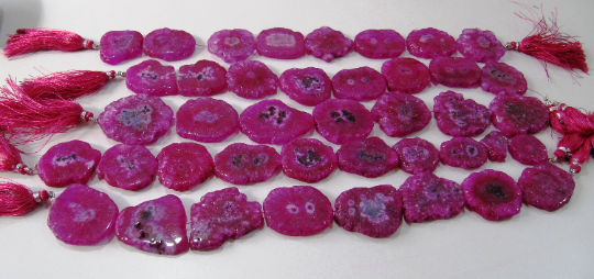 Hot Pink Solar Quartz Druzy  Rondelle Shape 25 to 40mm Beads Strand 10''long