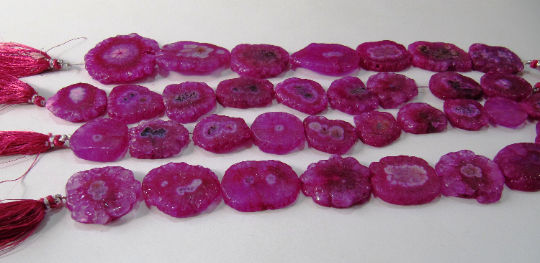 Hot Pink Solar Quartz Druzy  Rondelle Shape 25 to 40mm Beads Strand 10''long