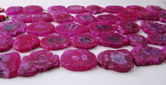 Hot Pink Solar Quartz Druzy  Rondelle Shape 25 to 40mm Beads Strand 10''long