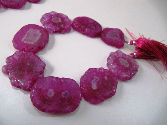 Hot Pink Solar Quartz Druzy  Rondelle Shape 25 to 40mm Beads Strand 10''long