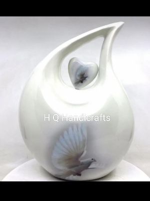 Light Cream (#Ffffed) Most Beautiful Colour Printed, Enameled Tear Drop Cremation Ash Urn - Material: Metal