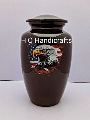 Classic American Eagle With Flag Style Design Printed Cremation Ash Urn - Color: Dark Chocolate (#23120B)