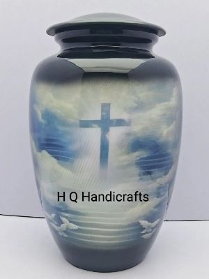 Classic Beautiful Cross Design Printed Cremation Ash Urn - Color: Dark Navy Blue (#000014)