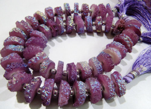 Beautiful Purple Solar Quartz Disc Beads Earth Magic Stones 15 to20mm Strand 8inch