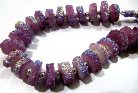 Beautiful Purple Solar Quartz Disc Beads Earth Magic Stones 15 to20mm Strand 8inch