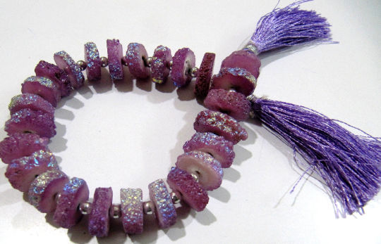 Beautiful Purple Solar Quartz Disc Beads Earth Magic Stones 15 to20mm Strand 8inch