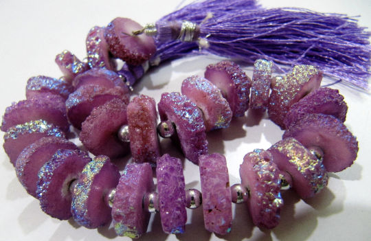 Beautiful Purple Solar Quartz Disc Beads Earth Magic Stones 15 to20mm Strand 8inch