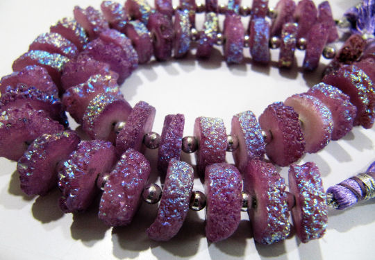 Beautiful Purple Solar Quartz Disc Beads Earth Magic Stones 15 to20mm Strand 8inch