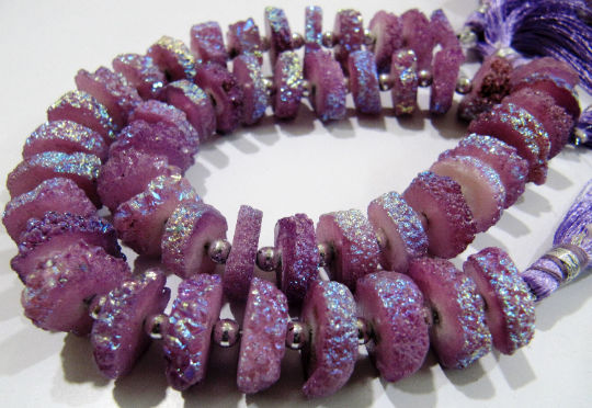 Beautiful Purple Solar Quartz Disc Beads Earth Magic Stones 15 to20mm Strand 8inch