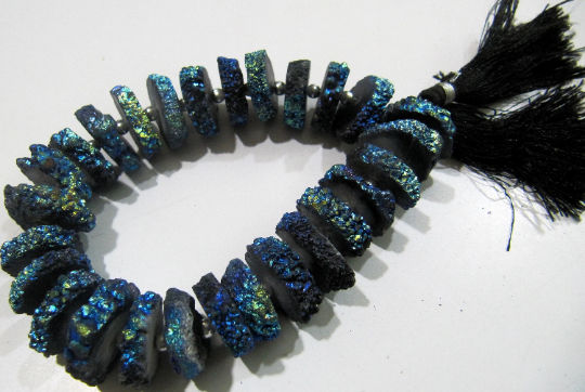 Royal Blue Color Solar Quartz Slice 20mm beads Strand 8 inch Long