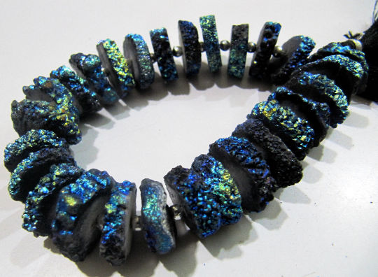 Royal Blue Color Solar Quartz Slice 20mm beads Strand 8 inch Long