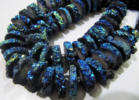 Royal Blue Color Solar Quartz Slice 20mm beads Strand 8 inch Long