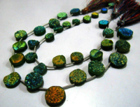 Natural Titanium Coated Agate Green Druzy Round Shape Beads Strand 10''Long