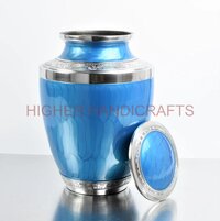 Blue Enameled Decorative Cremation Urn for Ashes - Detailed Engraving Funeral Urns