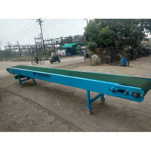 Mild Steel Flat Belt Conveyor - Color: Blue & Green