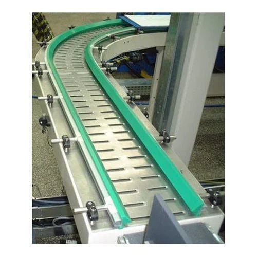 Stainless Steel Slat Conveyor - 220-415 Voltage, 1 Year Warranty | Industrial Usage, Silver Finish