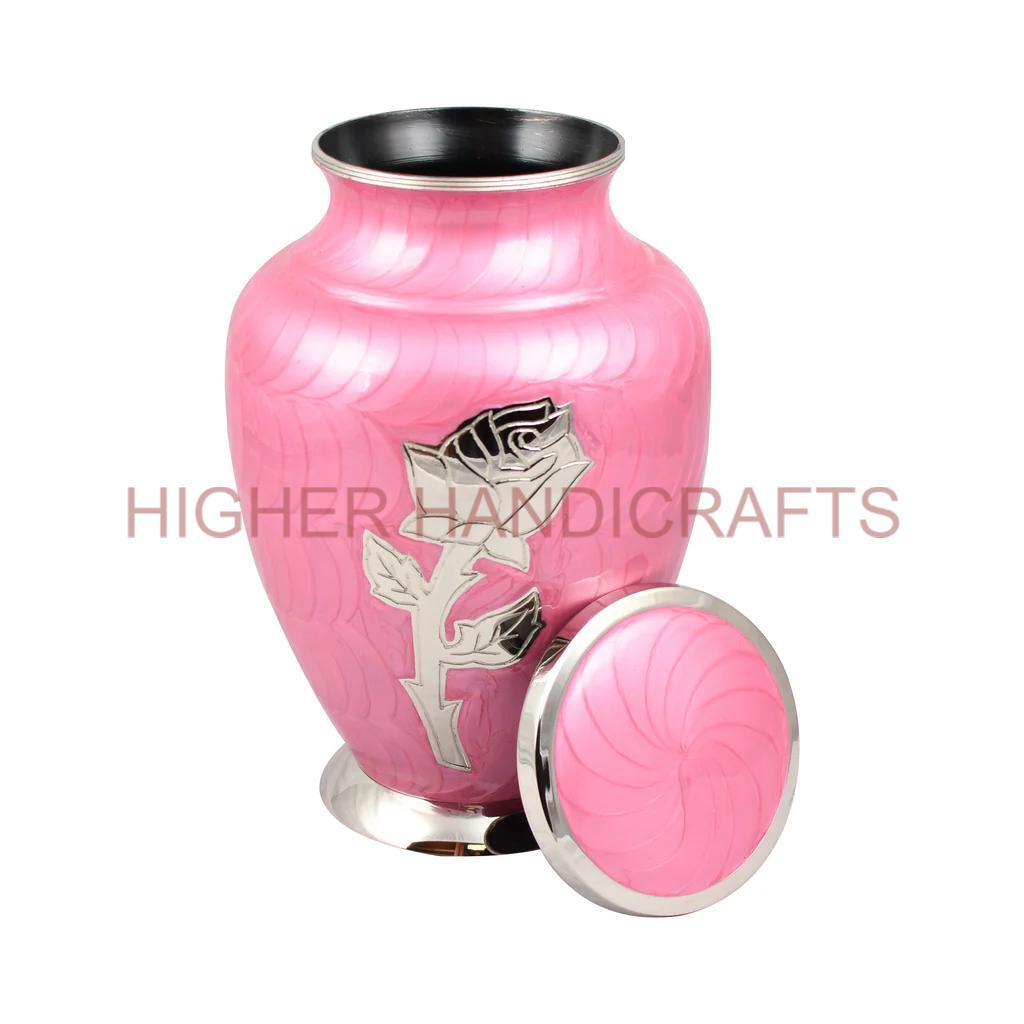 Arial Pink Rose Cremation Urn for Women Ashes - Solid Metal Funeral Urns Supplies