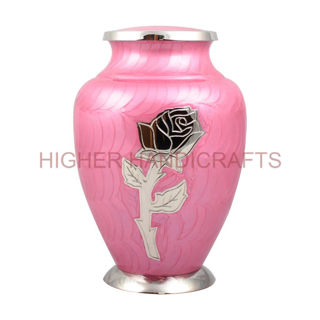 Arial Pink Rose Cremation Urn for Women Ashes - Solid Metal Funeral Urns Supplies
