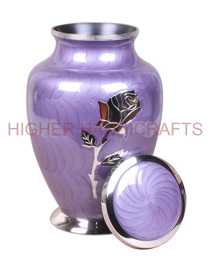 Purple Rose Engraved Human Cremation Urn for Ashes - Customized Funeral Urns Supplier