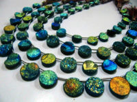 Natural Titanium Coated Agate Blue Druzy Round Shape Bead Strand 10Inches Long