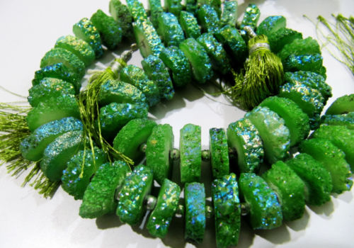 Green Color Solar Quartz Slice 15to20mm Beads Strand 8 inches long