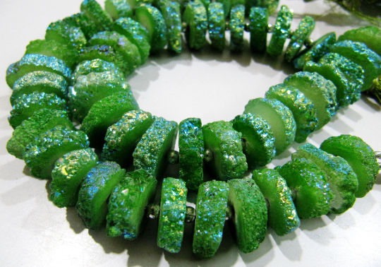 Green Color Solar Quartz Slice 15to20mm Beads Strand 8 inches long