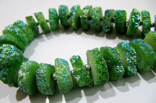 Green Color Solar Quartz Slice 15to20mm Beads Strand 8 inches long