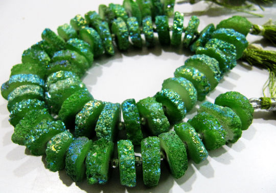 Green Color Solar Quartz Slice 15to20mm Beads Strand 8 inches long