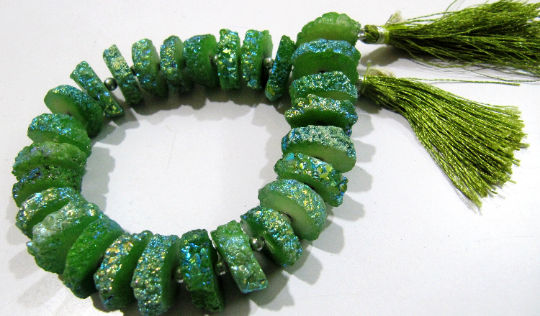 Green Color Solar Quartz Slice 15to20mm Beads Strand 8 inches long