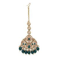 Emerald Glow Reverse AD Stone Mehandi Plated Chandbali Long Necklace Set