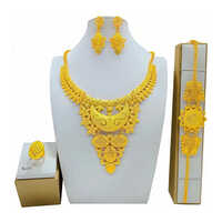 Vintage Bridal Jewelry Set - 24k Gold Plated Elegance | Customized Fit, Includes Necklace, Earrings, And Bracelet