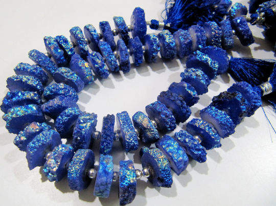 Blue Sapphire Solar Quartz Slice Disc Shape 17to20mm Beads strand 8inch