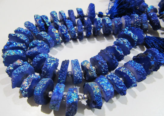 Blue Sapphire Solar Quartz Slice Disc Shape 17to20mm Beads strand 8inch