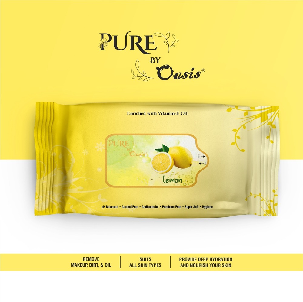 25 Pull Packs Pure By Oasis  Natural  Lemon Wet Wipes