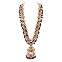 Emerald Glow Reverse AD Stone Mehandi Plated Chandbali Long Necklace Set.