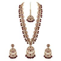 Emerald Glow Reverse AD Stone Mehandi Plated Chandbali Long Necklace Set.