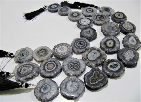 Fabulous Gray Solar Quartz 25mm Slice Rondelle Shape Strand 10 Inches Long