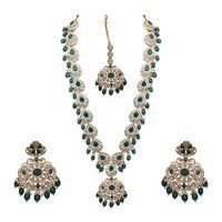 Oval Floral Delight Mehandi Plated Reverse AD Long Necklace Set