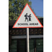 School Ahead Sign Board - Retro Reflective Sheet Material, Multicolor Reflective Surface, Weather-resistant For Outdoor School Usage, Warranty Included