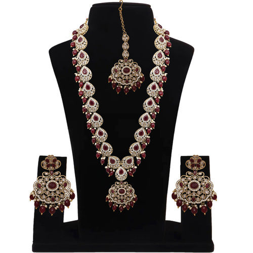 Oval Floral Delight Mehandi Plated Reverse AD Long Necklace Set.