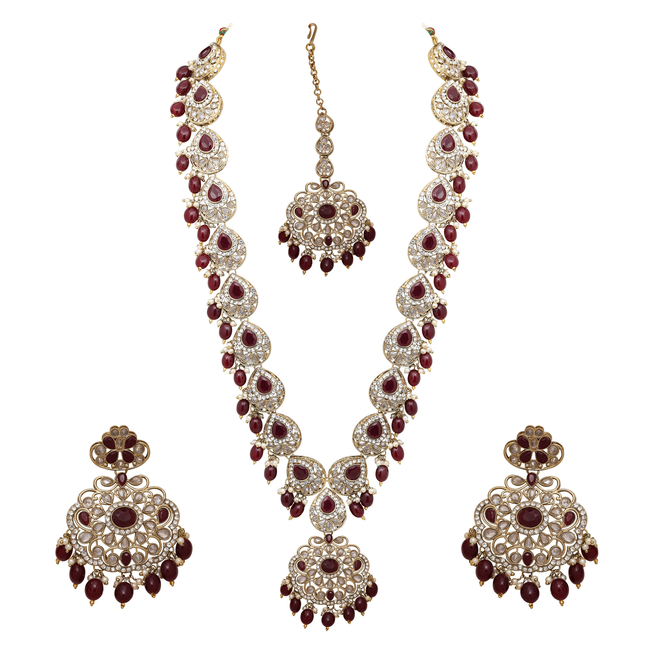 Oval Floral Delight Mehandi Plated Reverse AD Long Necklace Set.