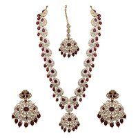 Oval Floral Delight Mehandi Plated Reverse AD Long Necklace Set.