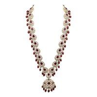 Oval Floral Delight Mehandi Plated Reverse AD Long Necklace Set.